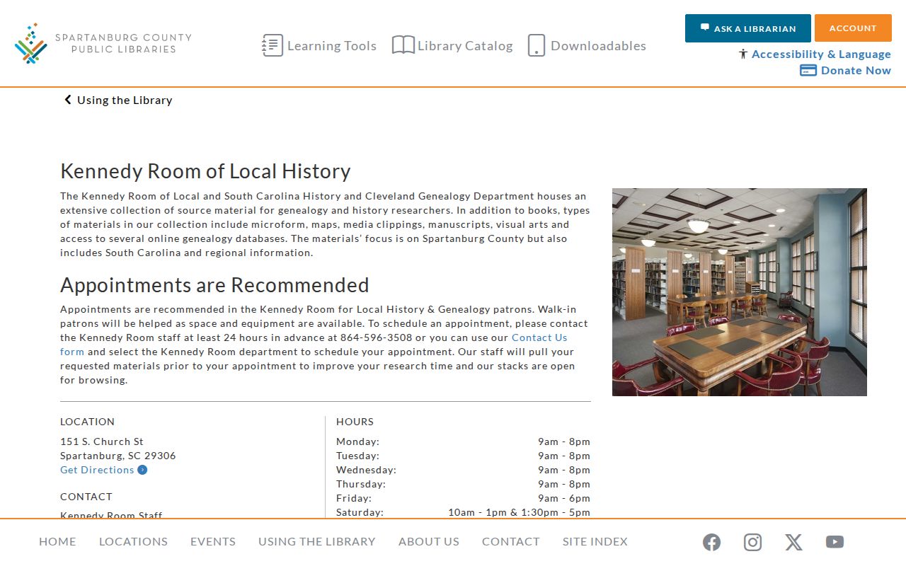 Spartanburg previous residents research at the Kennedy Room local-history collection