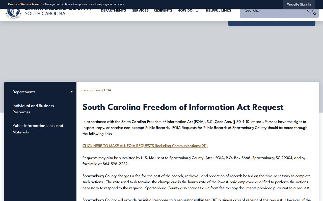 Spartanburg residents directory County FOIA request page