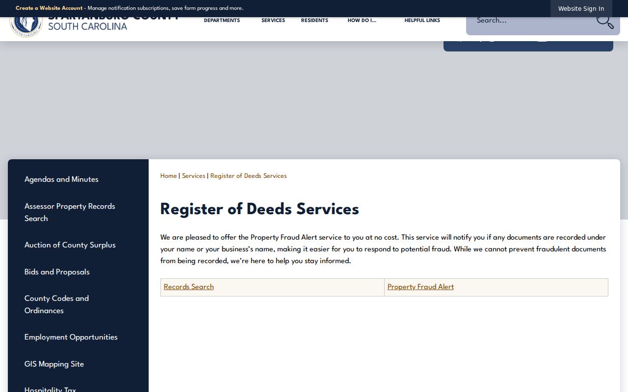 Spartanburg street directory property-fraud alert service page