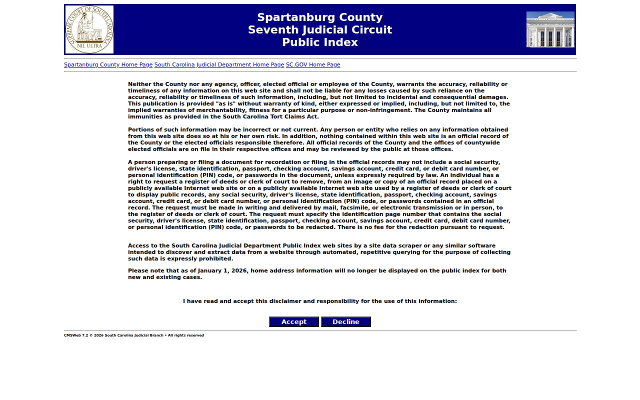 Spartanburg residents directory Judicial Branch Public Index